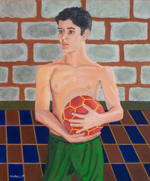 Joven con bola de Soccer